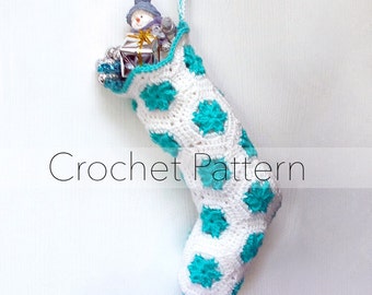 Granny Square Christmas Stocking Crochet Pattern: Hexagon Motifs
