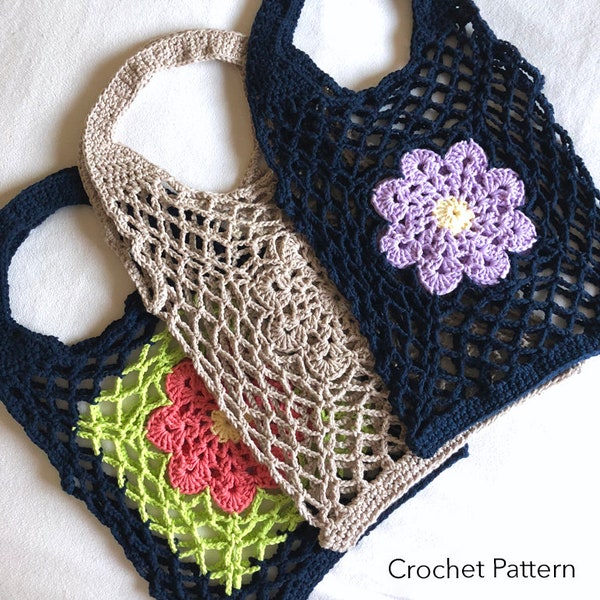Crochet Flower Market Bag PATTERN / Eco Friendly Mesh Bag