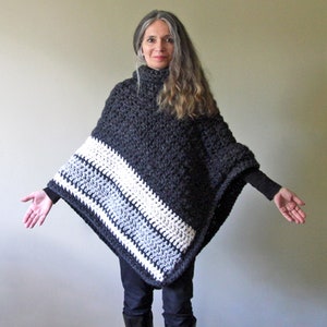 Crochet PATTERN Chunky Turtleneck Poncho for Women Ebony and Ivory Poncho image 7