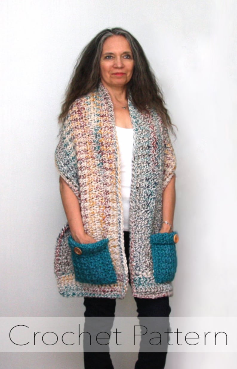 Pocket Shawl Crochet PATTERN Easy Chunky Rectangle Wrap for Women Q Hook Pattern image 2