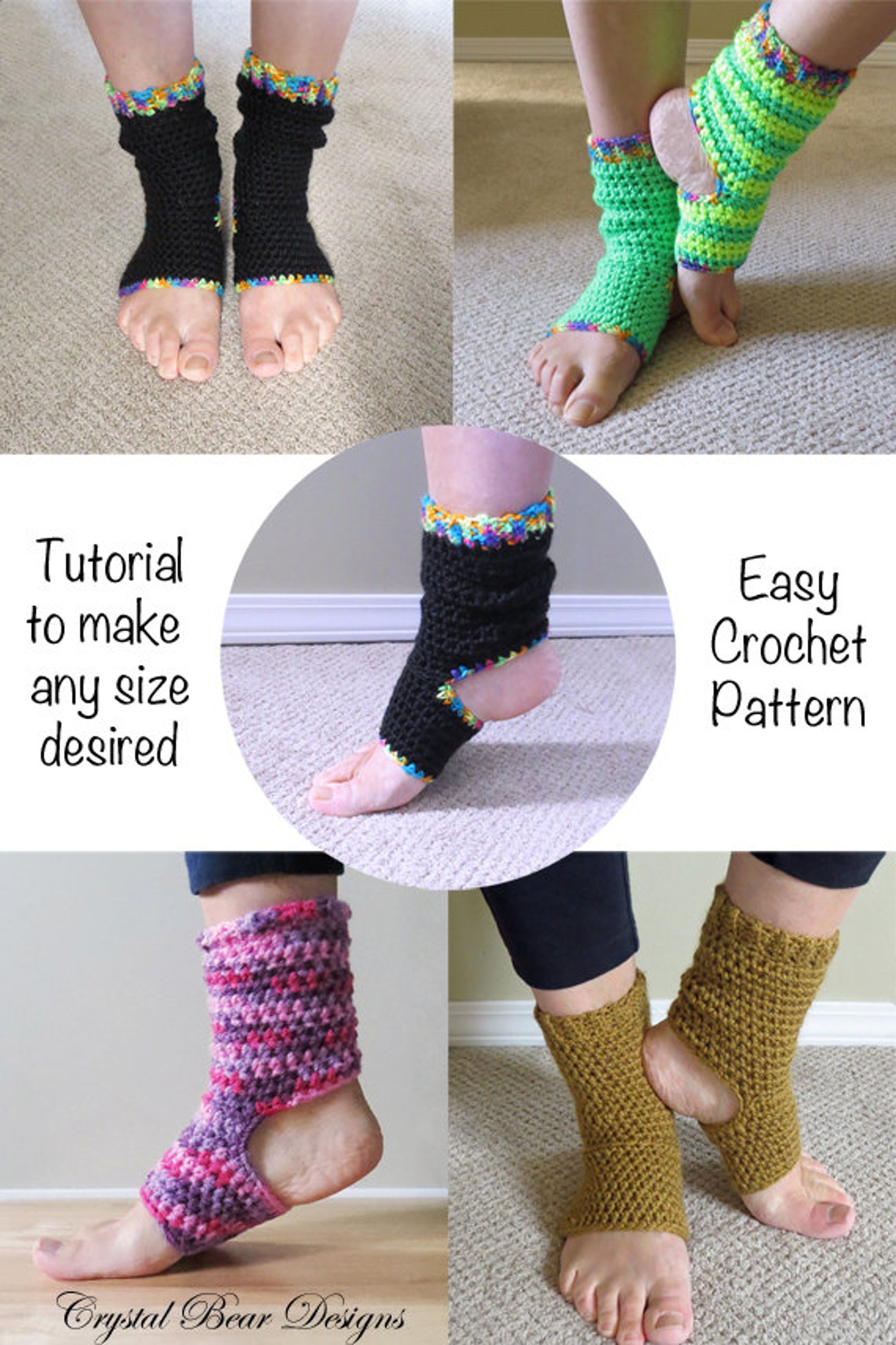 Crochet Yoga Socks PATTERN Tutorial / Ladies Teen Child All Etsy
