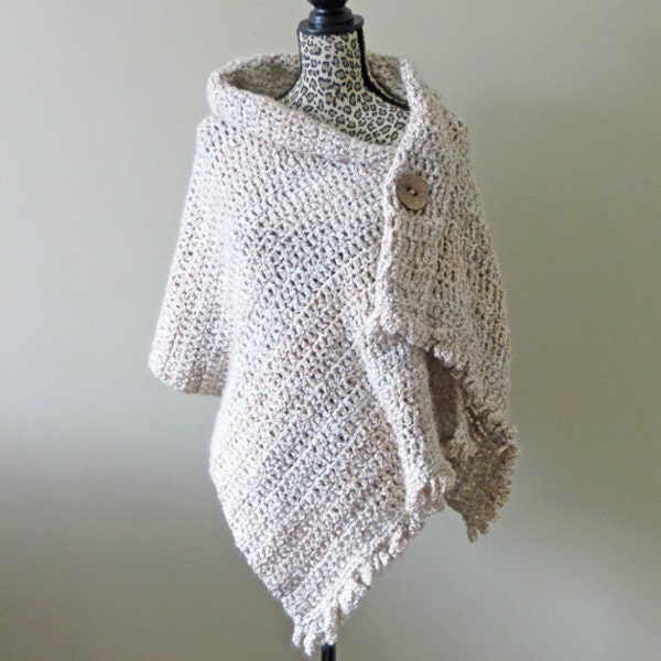 Easy Beginner Crochet Shawl PATTERN / Dresden Button Wrap