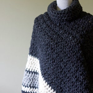 Crochet PATTERN Chunky Turtleneck Poncho for Women Ebony and Ivory Poncho image 6