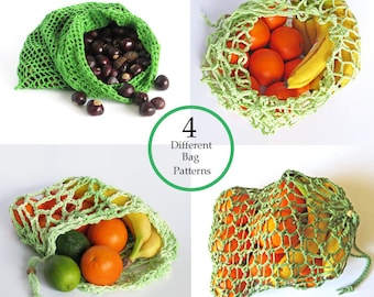 CROCHET PATTERN Mesh Produce Bags: Reusable Set of Four