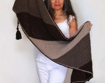 Easy Crochet Shawl PATTERN Blanket Scarf Rectangle Bias Shawl Colour block Wrap Asymmetrical Shawl