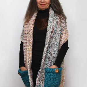 Pocket Shawl Crochet PATTERN Easy Chunky Rectangle Wrap for Women Q Hook Pattern image 3