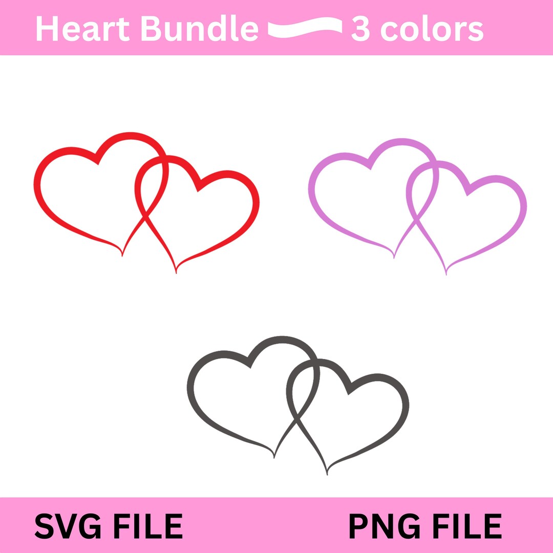 Two Hearts SVG PNG | Love Heart 3 Color Design | Cricut Silhouette Cut ...