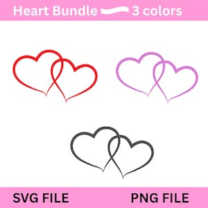 Två hjärtan SVG PNG | Kärlekshjärta 3 färgdesign | Cricut Silhouette Cut-filer | Bröllop Clipart