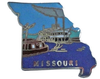 MISSOURI State vintage enamel pin lapel badge  Mafco riverboat pinback