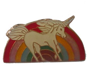 UNICORN RAINBOW vintage enamel pin lapel badge  1980s magical beauty brony pinback