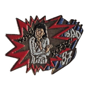 MICHAEL JACKSON BAD 1987 vintage enamel pin lapel badge  Dangerous Thriller pinback