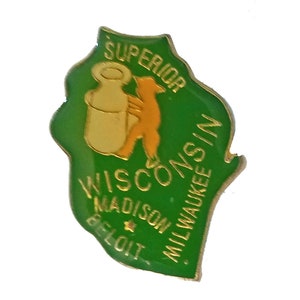 WISCONSIN State vintage enamel pin lapel badge  landscape pinback