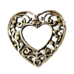 FILIGREE HEART vintage enamel pin lapel badge  pinback