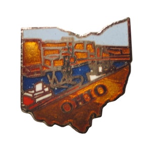 OHIO STATE vintage emaille pin revers badge landschap Mafco OH rivierboot pinback