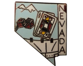 NEVADA STATE vintage enamel pin lapel badge  landscape Mafco nv blackjack casino pinback