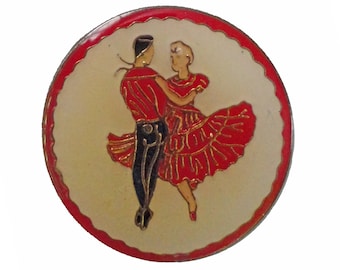 DANCE vintage enamel pin lapel badge brooch gift rockabilly couple square dance flamenco pinback