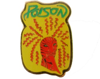 POISON Open Up And Say Ahh heavy metal jacket vintage enamel pin lapel badge  1990 pinback