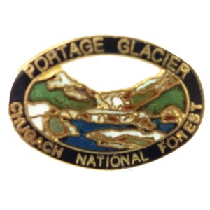 Portage Glacier ALASKA Estado vintage esmalte pin solapa insignia souvenir Chugach National Forest pinback