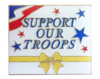 SUPPORT OUR TROOPS vintage enamel pin badge military veteran usa yellow ribbon pinback