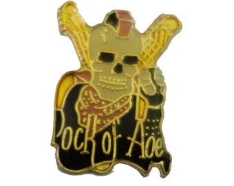 HEAVY METAL Skull Fire vintage enamel pin lapel badge headbanger Rock Of Ages pinback