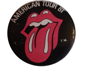 ThE RoLLiNG SToNES American Tour 1981 Vintage Button badge pin Promo lips tongue