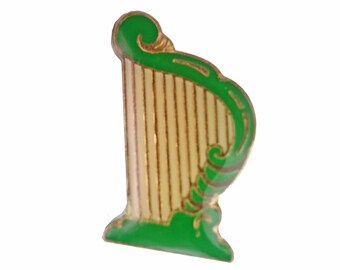 IRISH LYRE vintage enamel pin lapel badge brooch gift Ireland Green St Patricks Day Harp