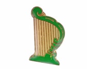 IRISH LYRE vintage enamel pin lapel badge brooch gift Ireland Green St Patricks Day Harp