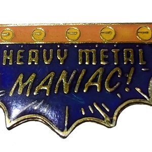 HEAVY METAL MANIAC vintage enamel pin lapel badge gift pinback