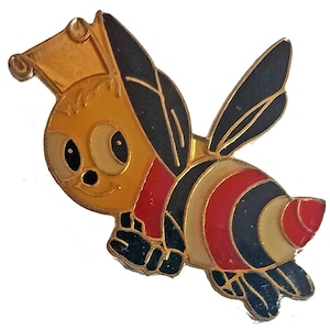 BEE cartoon vintage enamel pin lapel badge  stinger pinback