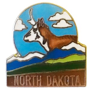 NORTH DAKOTA STATE vintage enamel pin lapel badge gift deer landscape pinback