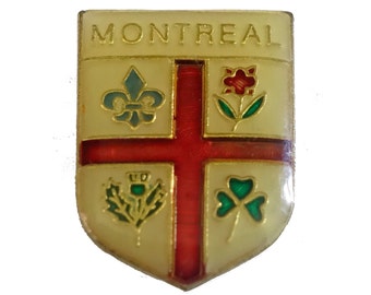 MONTREAL CANADA vintage lapel enamel pin Maple Leaf Canadian Flag pinback