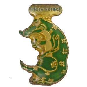 LIFES A CROC vintage enamel lapel pin slogan cartoon crocodile alligator pinback