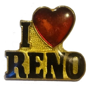 I Love RENO NEVADA Silver STATE vintage enamel pin lapel badge gift landscape pinback