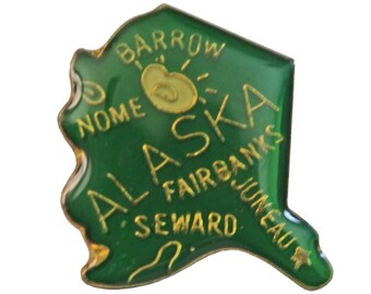 ALASKA STATE vintage enamel pin lapel badge  landscape pinback