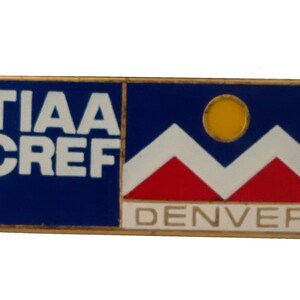 TIAA CREF Denver Colorado vintage enamel pin lapel badge gift CO pinback