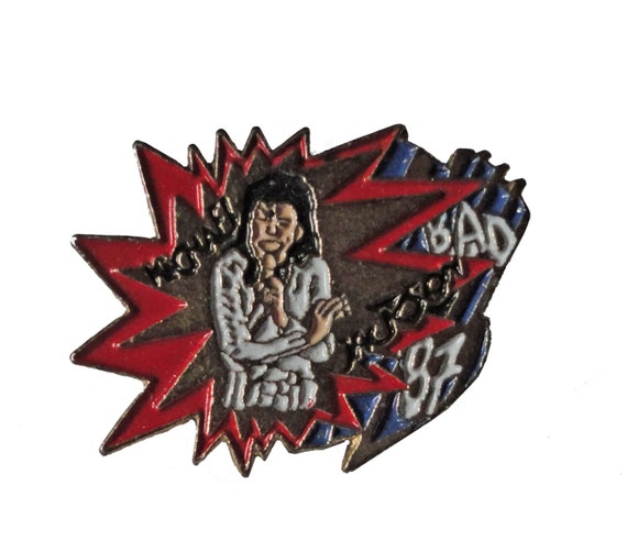 MICHAEL JACKSON BAD 1987 Vintage Enamel Pin Lapel Badge Dangerous