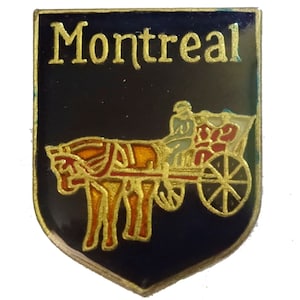MONTREAL CANADA vintage lapel enamel pin Horse Carriage pinback