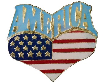 AMERICA HEART vintage enamel pin lapel badge  USA American pinback