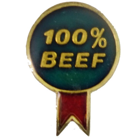 Vintage 100% Beef Enamel Pin: Keto Diet Lapel Badge - Gem