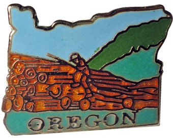 OREGON STATE vintage emaille pin revers badge landschap Mafco logging pinback