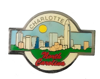 Charlotte NORTH CAROLINA STATE vintage enamel pin lapel badge gift landscape nc pinback