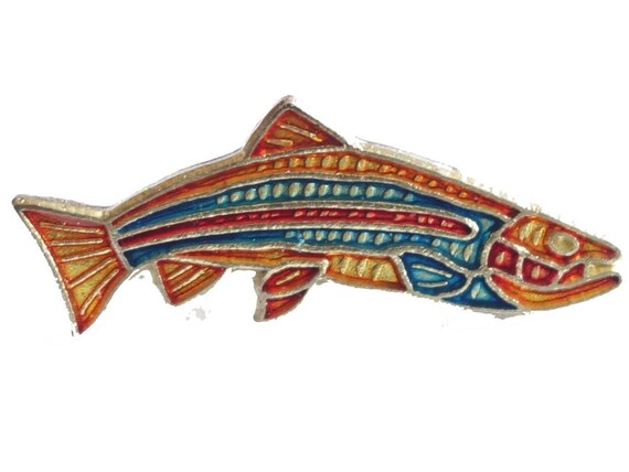 RAINBOW TROUT FiSH vintage enamel pin lapel badge… - image 1