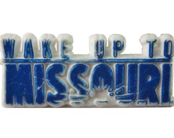 WAKE UP To MISSOURI State plastic vintage enamel pin lapel badge  pinback