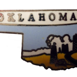 OKLAHOMA STATE vintage enamel pin lapel badge  landscape Mafco ok okc pinback