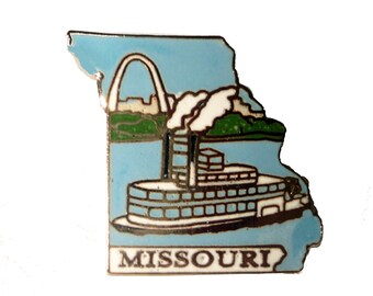vintage MISSOURI STATE lapel enamel pin landscape Mafco riverboat