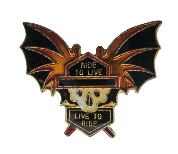 Vintage Skull Wings Ride to Live Biker Pin