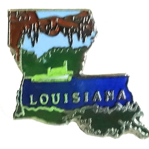 LOUISIANA STATE Bayou vintage enamel pin lapel badge brooch gift landscape Mafco