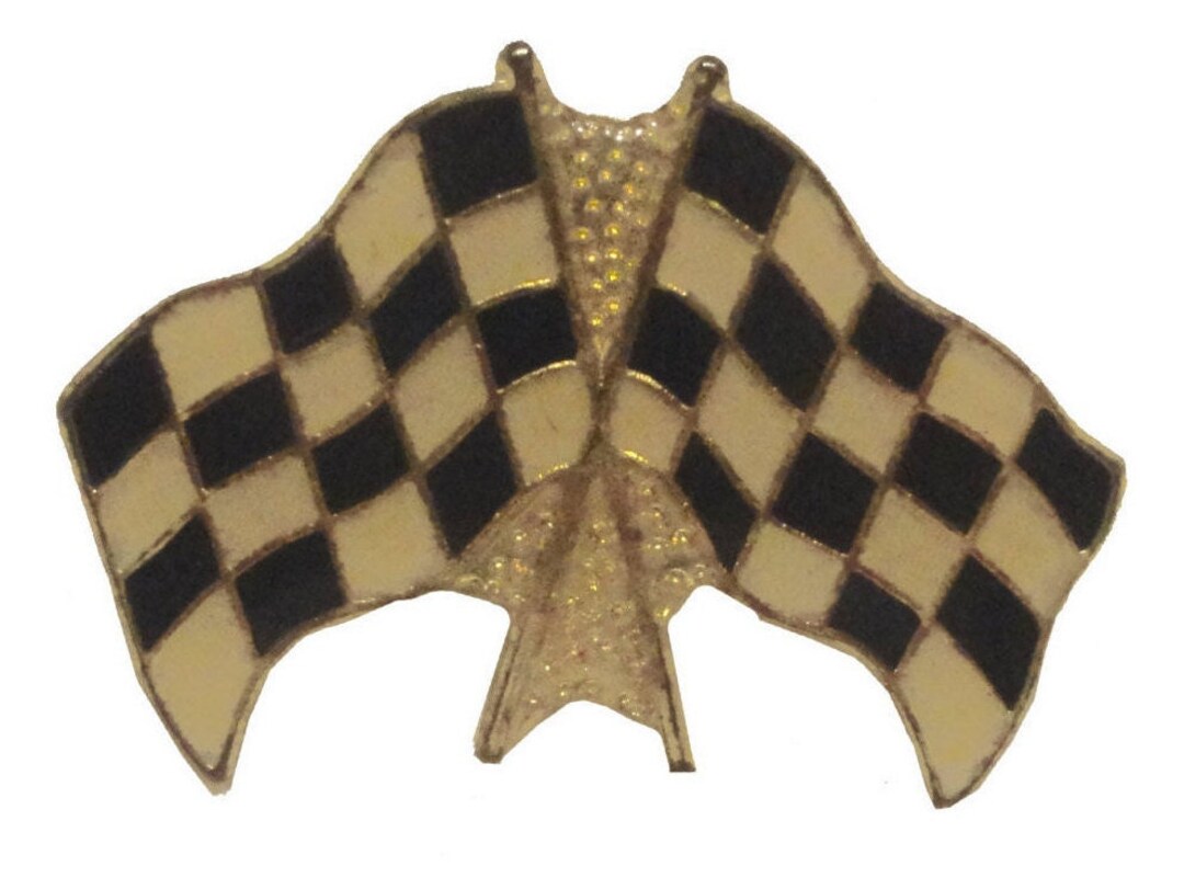 RACING CHECKERED FLAG Vintage Enamel Pin Lapel Badge First Place Speed ...