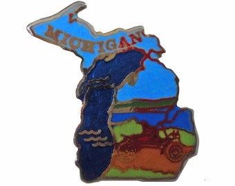 MICHIGAN STATE vintage enamel pin lapel badge  landscape Mafco pinback