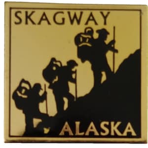 SKAGWAY ALASKA State vintage enamel pin lapel badge  backpack pinback